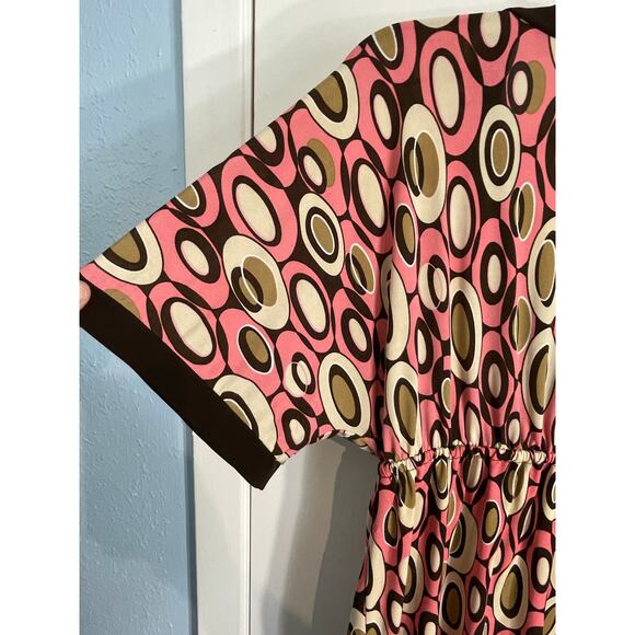 Y2K I.N. Studio Blouse Large Petite Pink Brown Geometric 90s Gilmore Girls Retro - Picture 3 of 6